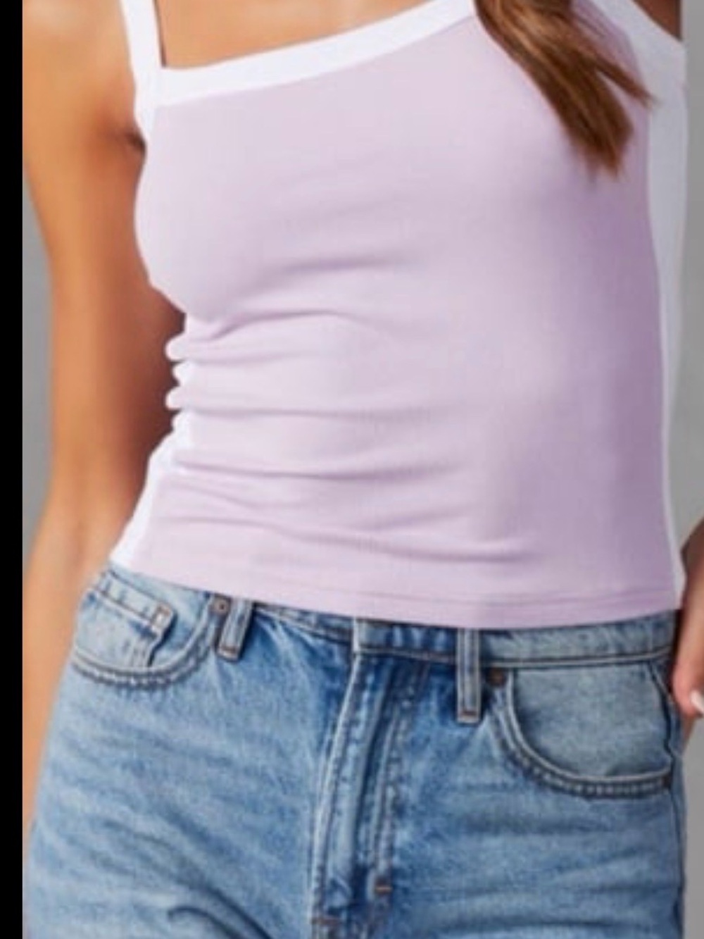 Vici Lilac Ribbed Square-Neck Tank with White Trim